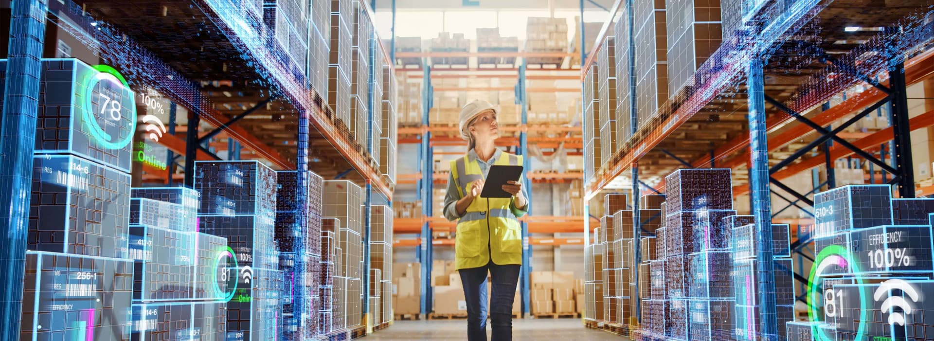 LOGISTICS worker with a futuristic data interface